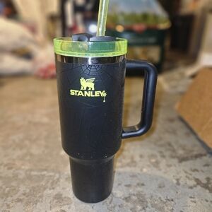 Stanley Black Tumbler with Neon Green Lid